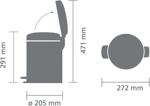 Brabantia Newicon Pedal bin, 5 litre, plastic bucket - Brilliant Steel