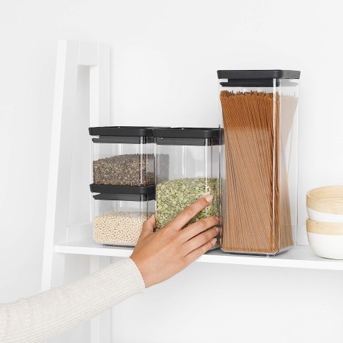 Brabantia Set of 4 Tasty+ Stackable square canisters - 2 x 0.7 litre and 2 x 1.6