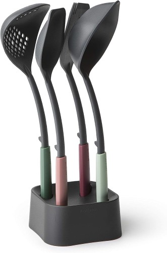 Brabantia Kitchen Utensils Set plus Stand with Soup Ladle Serving Spoon Skimmer
