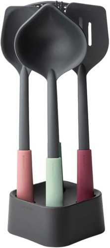 Brabantia Kitchen Utensils Set plus Stand with Soup Ladle Serving Spoon Skimmer