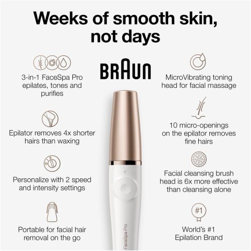 Braun Face Spa Pro - Smart head detection, 20s Treatment timer, Wet & Dry