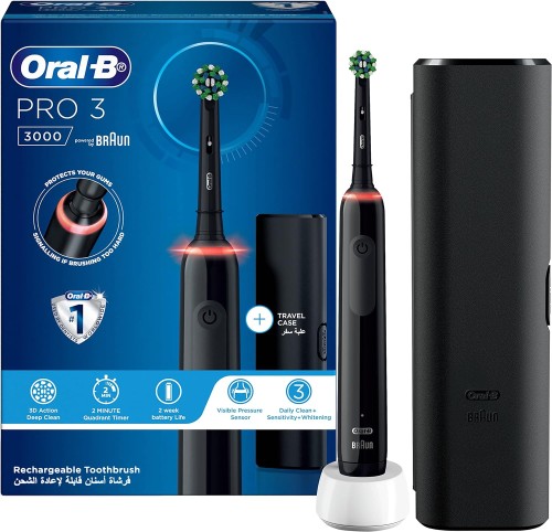 Oral B PRO 3 -3000 Oral B Power Toothbrush Black +Travel Case, Round Head