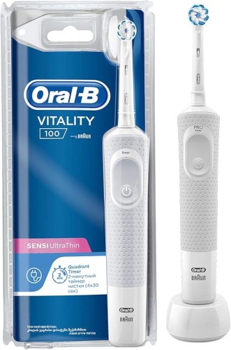 Oral B Vitality-100 Sensi Ultrathin Rechargeable Toothbrush (Clamshell) Built in