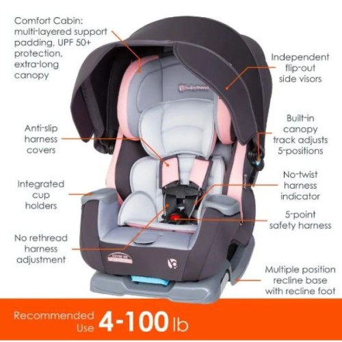 Babytrend Cover Me 4-In-1Convertible Car Seat-Quartz Pink