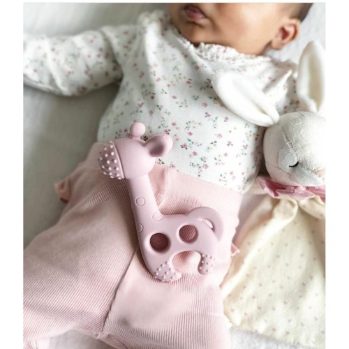 Diaper Champ One Bite Me Raff - Old Pink/Solid Teether , Pack Of 1