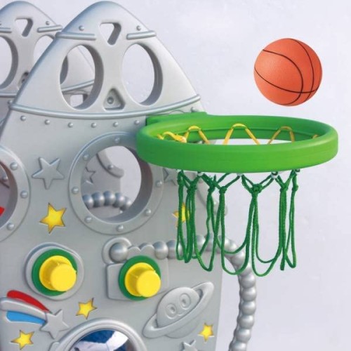 Ching Ching Rocket Slide with Basketball Ring (up to 40kgs) - Grey