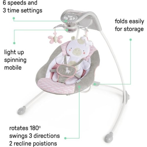 Ingenuity Inlighten Cradling Swing Flora the Unicorn, Pink