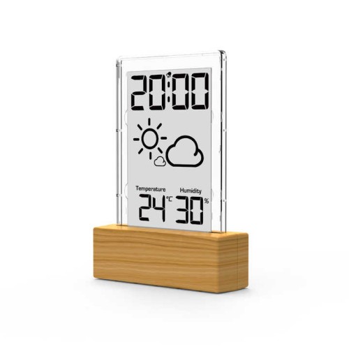 Banana digital transparent wooden LCD alarm clock with weather forecast and ther