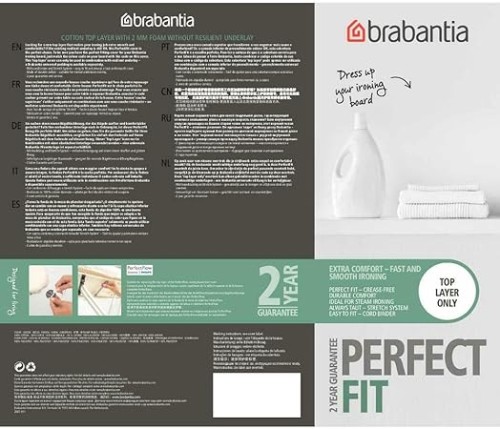 Brabantia 118845 Ironing Board Cover B, 124 X 38Cm, 2Mm Foam, Cotton, Morning Br