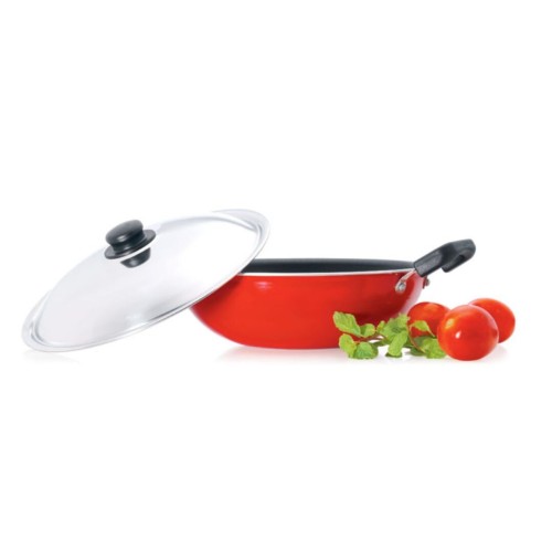 Premier Aluminium Non Stick Kadai with Stainless Steel lid - 22 Cm