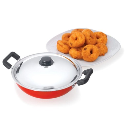 Premier Aluminium Non Stick Kadai with Stainless Steel lid - 24 Cm