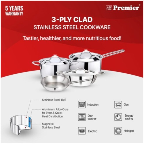 Premier 3-ply Clad Stainless Steel Stew Pot TPC-20 cm