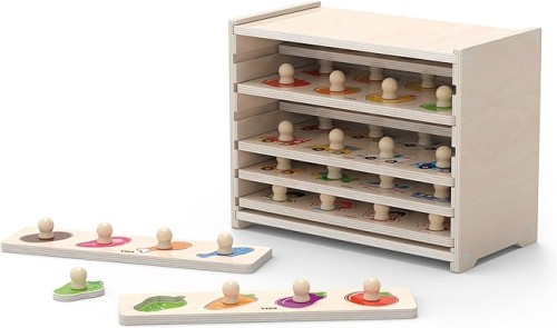 Viga 44537 Wooden Flat Puzzle 12-Piece Set with Storage Shelf