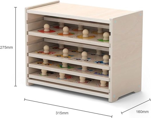 Viga 44537 Wooden Flat Puzzle 12-Piece Set with Storage Shelf