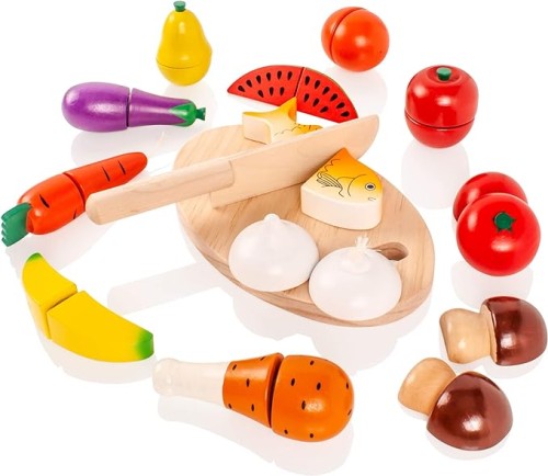 Viga Wooden Cutting Food Set, Multicolor