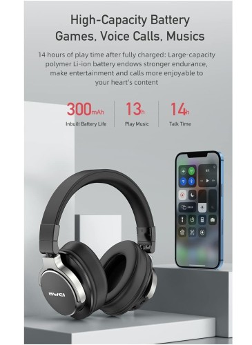 A710BL - Wireless Noise Cancelling Headphones, Foldable, Touch Control, Black