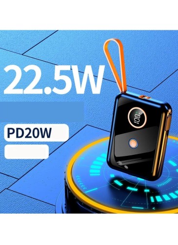 P5 High Capacity Power Bank 10000mAh - 22.5W Fast Charging, Built-in Cable, LCD 