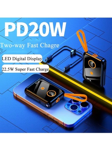 P5 High Capacity Power Bank 10000mAh - 22.5W Fast Charging, Built-in Cable, LCD 