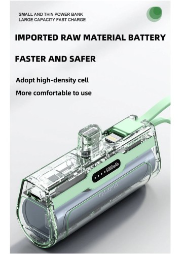 Fast Charging iPhone Power Bank 5000mAh Mini Battery Pack - Type-C Input, Lightn