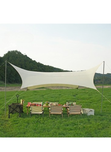 Hexagonal Camping Tarp large area covered, suitable for 6-9 people, equipped wit