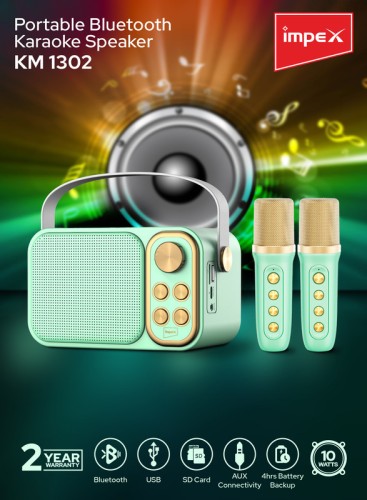 Impex Portable Bluetooth Karaoke Speaker with 2 Wireless Mics, Voice Modulation,