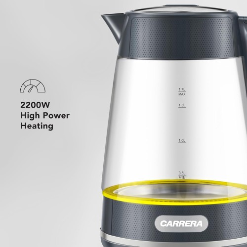 Carrera Glass Electric Kettle CRR 649 – 2200W Power, 1.7L Heat-Resistant Glass J