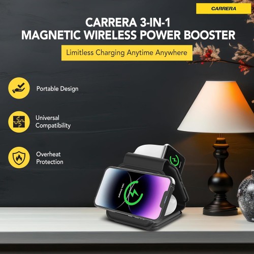 CARRERA 3 in 1 Foldable Wireless Charger Pad CWC-235, Magnetic 15W Fast Charging...