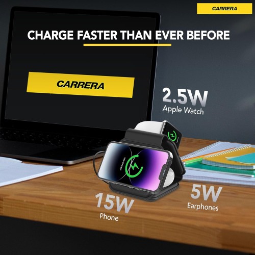 CARRERA 3 in 1 Foldable Wireless Charger Pad CWC-235, Magnetic 15W Fast Charging...