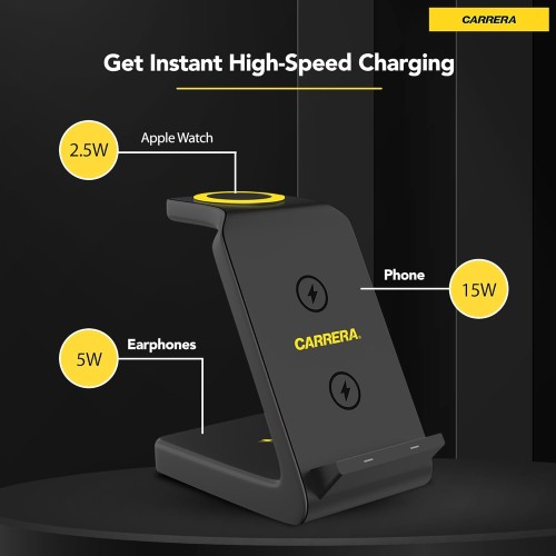 CARRERA 3 in 1 Wireless Charger Stand CWC-234, 15W Fast Charging for Phone, 5W f...