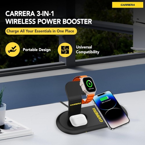 CARRERA 3 in 1 Wireless Charger Stand CWC-233, 15W Fast Charging for Phone, 5W f...
