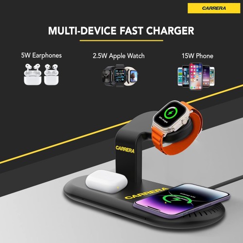 CARRERA 3 in 1 Wireless Charger Stand CWC-233, 15W Fast Charging for Phone, 5W f...