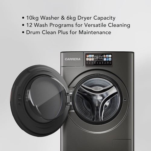 Carrera Washing Machine – 10kg Washer & 6kg Dryer, 1400RPM, Inverter Technology,...