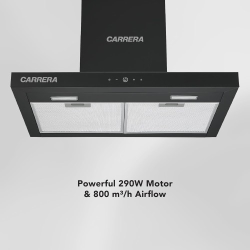 CARRERA 60cm T-Type Kitchen Hood – 290W Motor, 800 m³/h Air Flow, Stainless Stee...