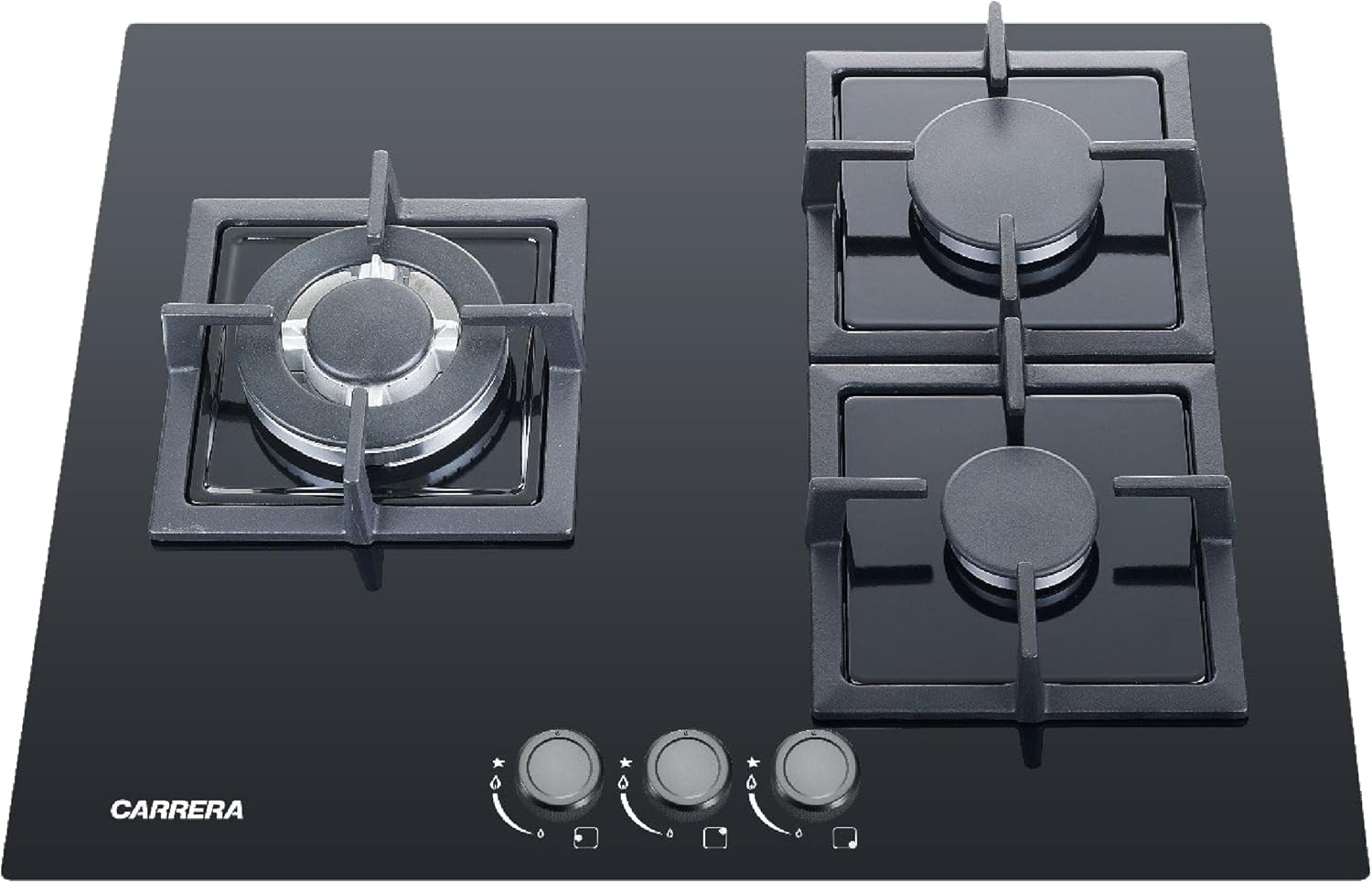 Carrera 60cm Gas Hob – 6.7kW Total Heat, Triple Ring Wok Burner, Cast Iron Pan S...