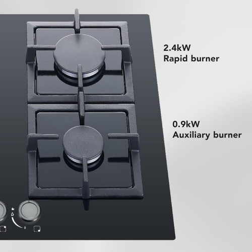 Carrera 60cm Gas Hob – 6.7kW Total Heat, Triple Ring Wok Burner, Cast Iron Pan S...