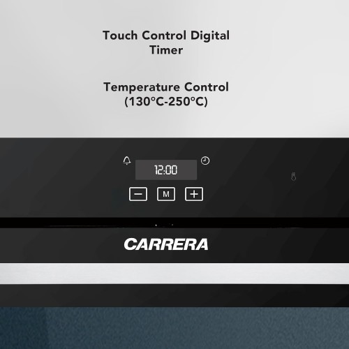 Carrera Built-in Gas Oven – 60cm, 90L Capacity, Black Glass, Convection Fan, Rot...