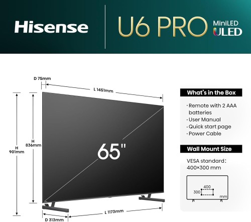 Hisense 65-Inch Class U6 Series Mini-LED ULED 4K UHD Google Smart TV (65U6N, 202...