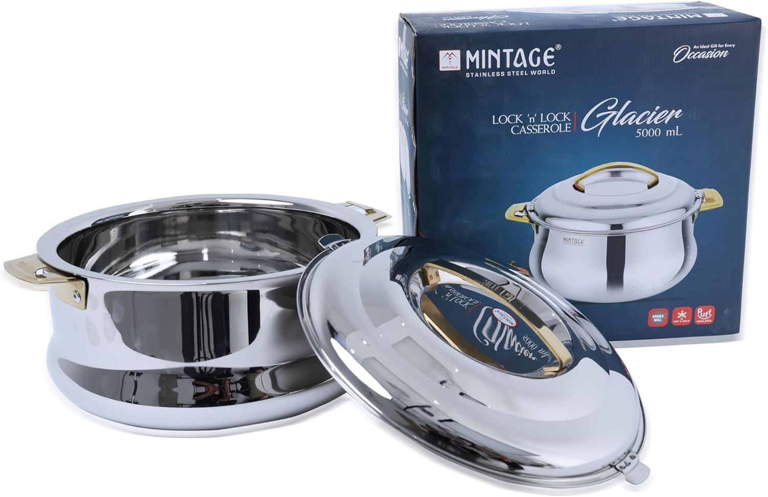 MINTAGE CASSEROLE GLACIER-5000 ML (GOLDEN PVD HANDLE)