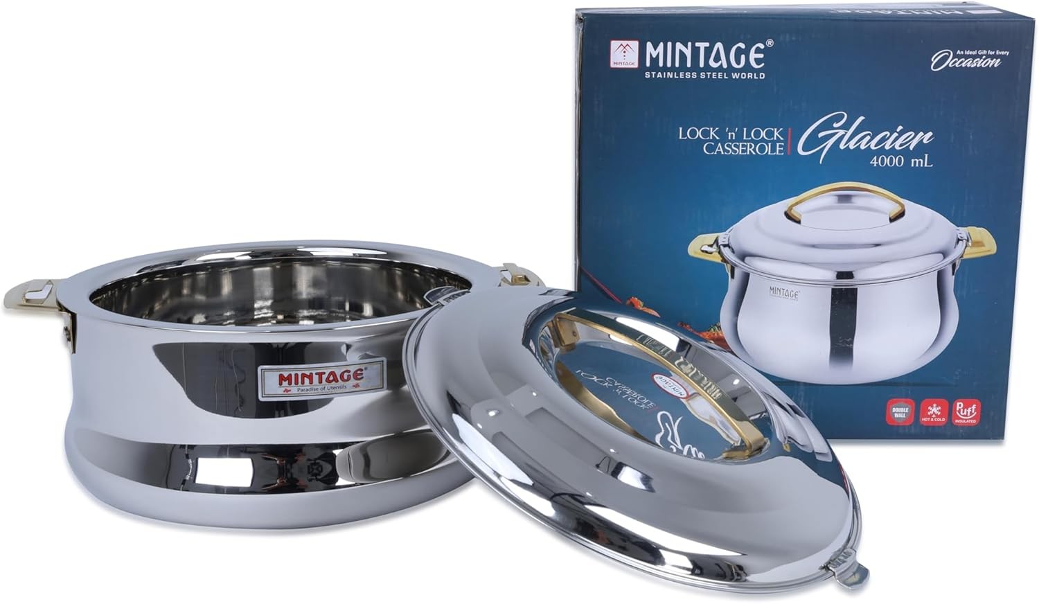 MINTAGE CASSEROLE GLACIER-4000 ML (GOLDEN PVD HANDLE)