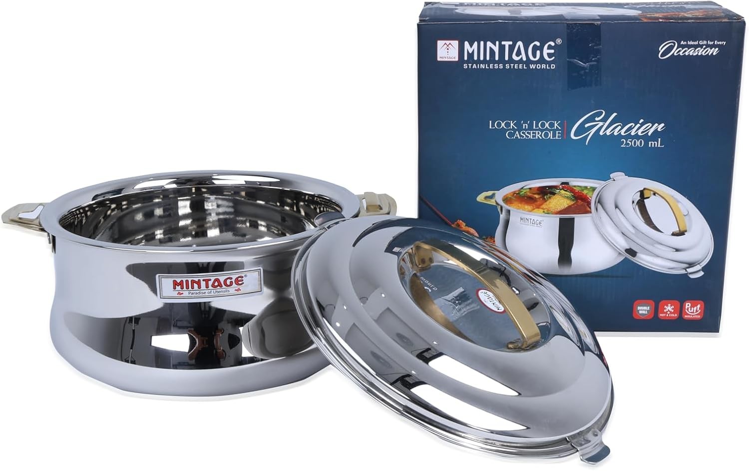 MINTAGE CASSEROLE GLACIER-2500 ML (GOLDEN PVD HANDLE)