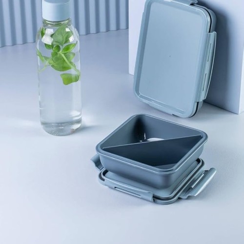 Ou Square Hermetic Bicolor Lunch Box, 300 Ml Capacity, Black