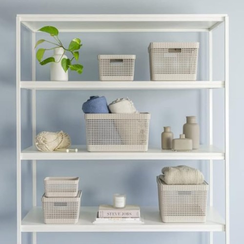 Ou Grid Basket With Lid, 8 Liter Capacity, Beige