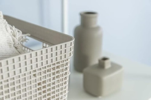 Ou Grid Basket With Lid, 20 Liter Capacity, Beige