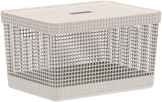 Ou Grid Basket With Lid, 20 Liter Capacity, Beige