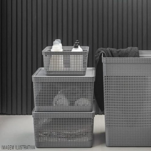 Ou Grid Basket With Lid, 20 Liter Capacity, Lead Grey