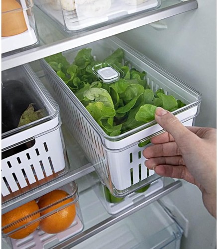 Ou Clear Fresh Organizer With Basket, 5 Liter Capacity, Natural