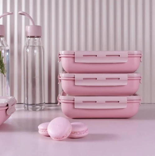 Ou Hermetic Rectangular Lunch Box Bicolor Pink Rose