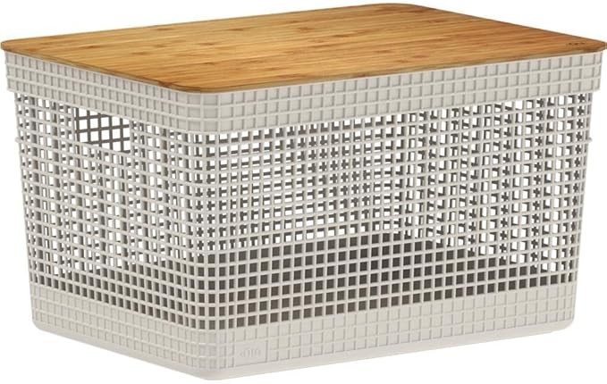 Ou Grid Organizer Basket W/Bamboo Cover 20L Beige Or
