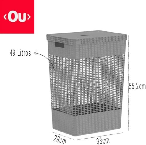 Ou Laundry Basket Grid Cover 49L Organizer Service Area Color:Grey