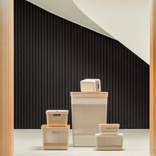 Ou Grid Clothing Basket With Lid 49 L Beige